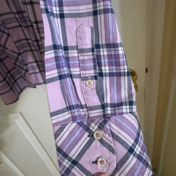 Talbots Purple Plaid Blouse Metallic Shimmer Button Down Light Academia/Preppy - Picture 5 of 7
